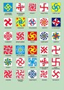 Свастичный символ представляет собой вращающийся крест с загнутыми концами, ...